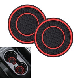 2PCS Car Cup Holder Coasters Universal Non Slip Car Insulation Cup Mats Shockproof Anti Dust Car Cup Holder Insert Suitable for Most Car Interior Center Console Liner Accessories (Red)