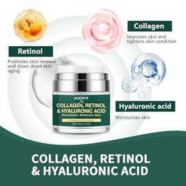 Crema hidratante facial de retinol para cara antienvejecimiento, crema facial con retinol, colágeno y ácido hialurónico, reparación de arrugas, crema 