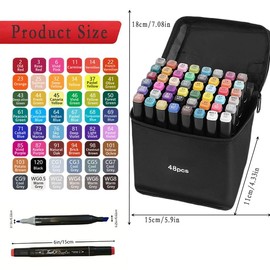 48 Colors Dual Tips Alcohol Markers,Art Markers with Pen Holder, Alcohol Markers Brush Tip, For Painting, Coloring, Drawing and Sketching, Suitable for Beginners Boys Girls Students Artists Adults
