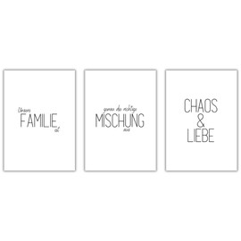 Freyheit Premium Poster Set, Stylish Picture Set for Living Room or Bedroom in Black/White, DIN A4 or A3 (21 x 30 cm or 30 x 42 cm), Without Picture Frame (Chaos + Love, A4 (21 cm x 29.7 cm)