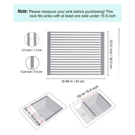 INTRESTIN Roll Up Dish Drying Rack Over Sink, 16.93" x 12.01" Foldable Silicone Wrapped Stainless Steel Over The Sink Dish Drying Rack, Grey
