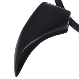 DonDon Men's Leather Necklace 50 cm 19,7" with a Black Tooth Pendant in a Velvet Jewellery Pouch