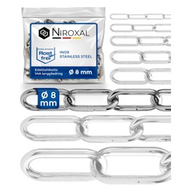 NietFullThings Stainless Steel Chain V4A Long Links in Many Lengths and Thicknesses on Piece, Anchor Chain DIN 5685 DIN 763 Sold by the Metre, Rust-Free Niro Stainless Steel Link Chain Barrier Chain Buoy Chain, multicolour