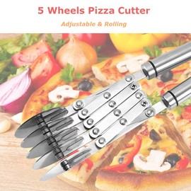 Adjustable Stainless Steel Pizza Cutter with Twin Handles for Easy Slicing of Pies and Dough