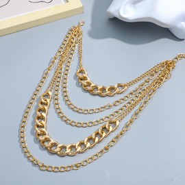 NEWITIN 44 Pieces Chunky Gold Jewelry Set for Women Fashion Costume Jewelry Gold Plated Chunky Necklace Chain Bracelet Ring Hoop Earrings Set for Women