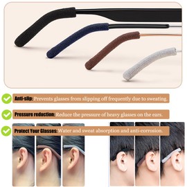 2 Pairs Soft Knitting Cotton Glasses Ear Cushion, Anti-Slip Elastic Comfort Eyeglasses Temple Tips Sleeve, Glasses Ear Grips Non Slip, Temple Sleeves Tips Ear Pads for Glasses Slip Preventer,Black