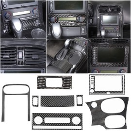 PIUGILH 8 PCS Full Set Interior Decoration Trim Kit for Corvette C6 2005-2013, Soft Carbon Fiber Car Central Control Air Conditioning Switch Navigation Anti-Scratch Panel Cover