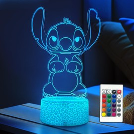 AIHYING Cool Night Light,16 Color Stitch Night Light,3D LED Stitch Lamp with Smart Remote Control,Stitch Gifts for Children's Room Decoration,Christmas Holiday Gifts