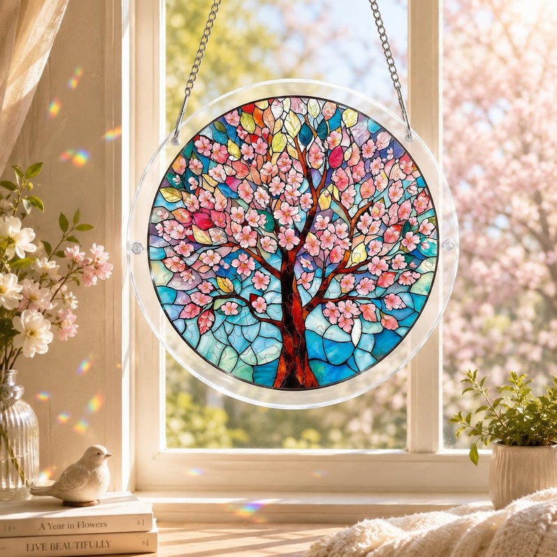 Cherry Blossom Acrylic Puzzle Suncatcher, DIY Suncatcher Puzzle Decor