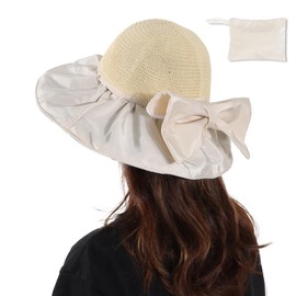 Acado Straw Sun Hat for Women - Wide Brim UV Protection Beach Hats Foldable Ladies Summer Hat with Storage Bag Beige
