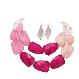 Rosemarie Collections Women's Ombre Polished Resin Statement Necklace Earring Set, 16"+3" Extender (Fuchsia Pink)