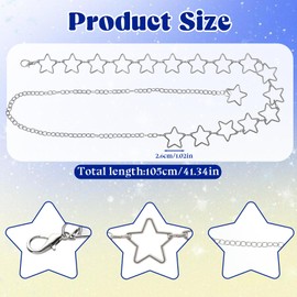 Silver Chain Belt, Women's Star Waist Chain Adjustable Body Chains Jewelry Star Punk Pocket Chains for Jeans Pants Dresses Y2K Goth Hip Hop Belt Accessories for Women Men