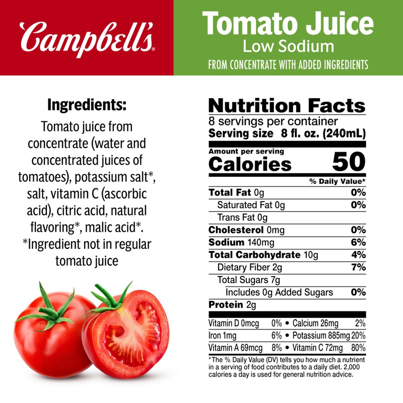Campbell's Low Sodium 100% Tomato Juice, 64 fl oz Bottle