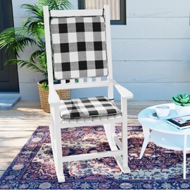 Klear Vu Porch Rocking Chair Cushion Set for Indoor and Outdoor Use, Assembled in The USA, Easy to Clean Stylish Seat and Back Pads with Fabric Ties, 20" x 17" x 2", Jurby Black/White