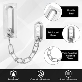 M METERXITY 2-Pack Door Chain Lock, Premium Security Door Chain Guard Round Sturdy & Rust-Resistant Stainless Steel for Inside Door/Windows, Heavy Duty Child Safety Lock [Silver]