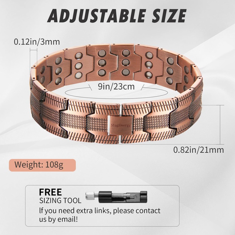 MagEnergy Copper Bracelet for Men 3X Magnetic Bracelets 99.99% Pure