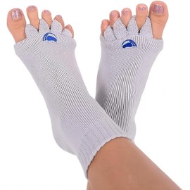 Foot Alignment Socks with Toe Separators by My Happy Feet | for Men or Women | Light Grey (Small)