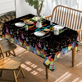 Horaldaily Birthday Tablecloth 60x84 Inch Rectangular, Happy Birthday Ballon Black Washable Seasonal Table Cover for Party Picnic Dinner Decor