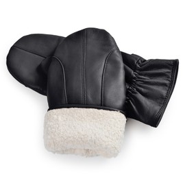 Harssidanzar Genuine Leather Mittens Mens, Warm Lined Winter Leather Mitt SM047CA,Black,size, XL