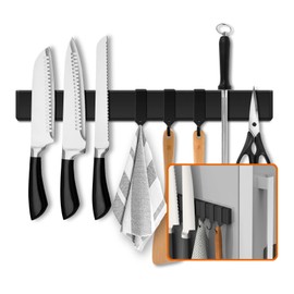 LERJU Fridge Applicable 17 Inch Double Sided Magnetic Knife Holder - Stainless Steel Knife Strip With Powerful Magnetic Pull Force - Use as Kitchen Knife Holder, Knife Rack & Tool Holder - Matte Black