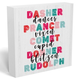 Funny Christmas Retro Dasher Dancer Prancer Word Sign Christmas Decor Christmas Decorations Indoor Winter Decoration for Home Office Shelf Table Desk Gift for Women 5 X 5 Inch