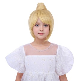 Edivd Kids Blonde Wig Short Blonde Wig with Bun for Cosplay Heat Resistant Synthetic Wig with Wig Cap