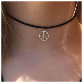 Dervivea Bohemia Peace Sign Necklace Choker Circle Peace Pendant Necklace Punk Leather Necklace Love Peace Necklace Jewelry for Women and Girls