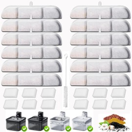 12 Packs Replacement Filters Compatible with Fursink Pet Water Fountain, Filter Replacement for Downy Paws 84oz/2.5L Wireless Cat Water Fountain DPWFP6 with 12 Pump Sponges and 1 Hard Brush