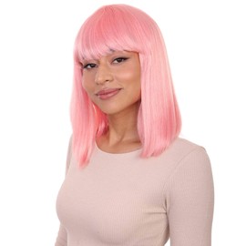 HalloweenPartyOnline Adult Women's Light Pink Bob Wig Flame-retardant Synthetic Fiber HW-2715