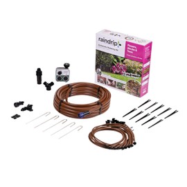 Raindrip SDFSTH1P Automatic Drip Irrigation Watering Kit with Timer for Flowers, Shrubs, and Trees, Waters up to 10 Plants, Includes Timer with Customizable Settings, 2 GPH Drippers