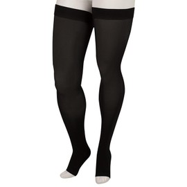 Juzo 4410 Basic 15-20 Open Toe Thigh High Compression Stockings w/Dot Band V Short Beige