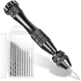 LEOBRO Hand Drill for Resin Molds, 12 cm Black Mini Pin Vise with 10 PCS Steel Drill Bits (0.8-3mm), for Crafts Drilling Holes in Resin Epoxy Clay Wood, Jewellery Making, Model Making