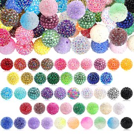 Kalolary 120PCS Pave Disco Ball Beads, 20mm Resin Rhinestone Loose Beads Round Crystal Sparkly Beads Sparkly Bubblegum Beads Chunky Round Beads for Jewelry Making DIY Craft Supplies (Multicolor)