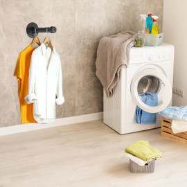 Sumnacon 2 Pcs 5.9 Inch Industrial Pipe Clothes Bar - Heavy Duty Rustic Metal Coat Hanger with Screws, Wall-Mounted Garment Holder Rack for Bedroom/Bathroom/Cabinet/Boutique/Clothing Store, Black