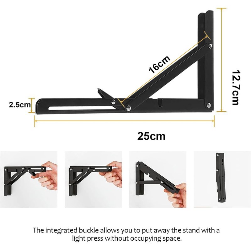 Folding Shelf Brackets 25cm, 2pcs Heavy Duty Metal Collapsible Shelf