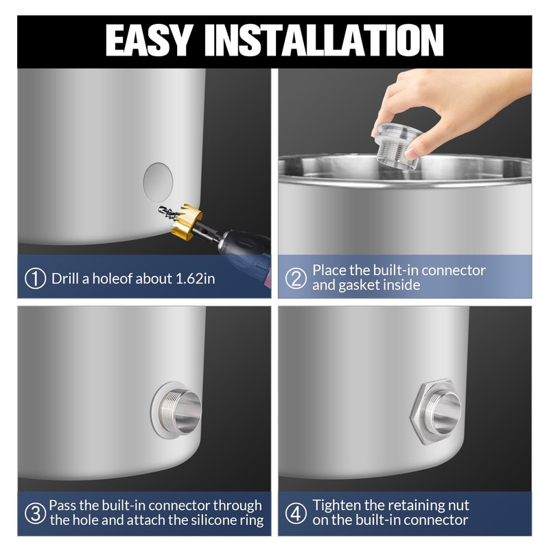 Worldwhere 1.5" Tri Clamp Bulkhead Compression Fittings,Stainless Steel 304 Homebrew