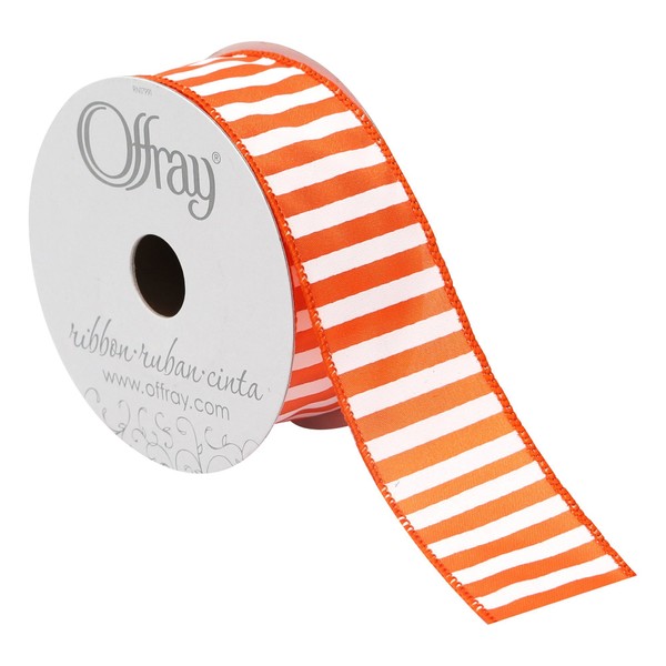 Offray 988785 Stripe Spirit Wired Edge Ribbon, 10 Yards, Orange