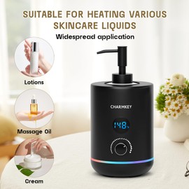 CHARMKEY Massage Oil Warmer Black, 2 Oil Bottle Dispensers & 2 Silicone Funnels, Digital Heater for SPA, Oil Lotion Cream for Salon, Barber Shops, Home