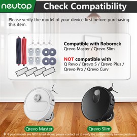 Neutop Replacement Parts Compatible with Roborock Qrevo Master/Qrevo Slim, Robot Vacuum Accessories 1 Roller Brush 4 Filter 4 Side Brush 4 Mop Pad 4 Dust Bag