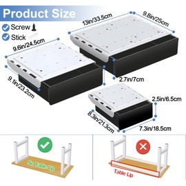 SVNNELP Under Desk Table Drawer Storage Organizer,3 Pack Large & Medium & Small Slide Out Desk Drawers - Hidden Desktop Organizer,Adhesive Storage Pencil Tray Under Table(BLACK/LMS)
