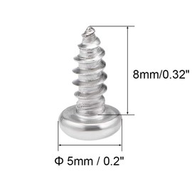 TA-VIGOR 50Pcs Self Tapping Screws, M3 Phillips Pan Head Screw, 8mm Round Head Tapping Screws, 316 Stainless Steel Machine Wood Fasteners Bolts for Wood, Drywall, Furniture, Repairing