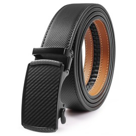 Nelbons Men's Belt, Slide Ratchet Belt for Men with Leather 1 3/8“ width 35mm,Trim to Fit (Black B6, 130cm / 28 "-44" adjustable waist)