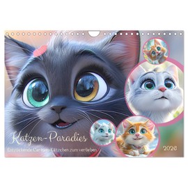 Katzen-Paradies. Entzückende Cartoon-Kätzchen zum verlieben (Wandkalender 2026 DIN A4 quer), CALVENDO Monatskalender