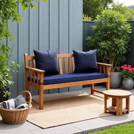 Warmiehomy Garden Bench Cushion 2 Seater, 100CM Waterproof Bench Seat Pad Long Bench Cushion Outdoor with Removable Cover & Non-Slip Straps, 8CM Thick Seat Cushions for Dining Bench Indoor(Blue)