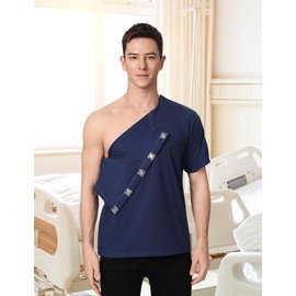 Post Shoulder Surgery Recovery Shirt with Magnetic Buttons for Women Crew Neck Tear Away Shirts for Shoulder Surgery for Men