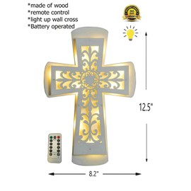 ADAVAS.Y&G Wooden LED Wall Cross with Remote Control – Christian Lighted Cross Decor, Battery Powered, Multiple Lighting Modes, Religious Wall Art for Home, Church, and Gifts