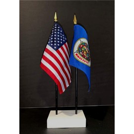 1 American and 1 Minnesota State Miniature Rayon 4"x6" Office Desk Flags; Made in the USA Little Hand Waving Table Flags, Includes a 2-Hole White Flag Stand and 2 Small 4"x6" Mini Stick Flags