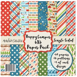 6X6 Pattern Paper Pack - Happy Camper - Card Making Scrapbook Specialty Paper Single-Sided 6"x6" Collection Includes 64 Sheets - by Miss Kate Cuttables
