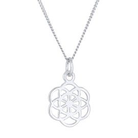 Women's Necklace with Flower of Life Symbol Pendant (12 mm), Silver Chain in Boho Style Made of 925 Sterling Silver, Chain with Ornament Flower of Life for Women and Girls, Length 45 cm, Sterling