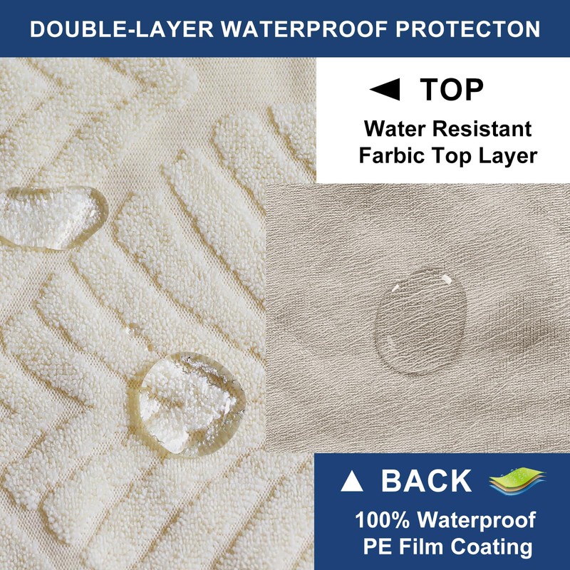 Lellen Waterproof Bar Stool Covers with Backs, Cream, Geometric Pattern